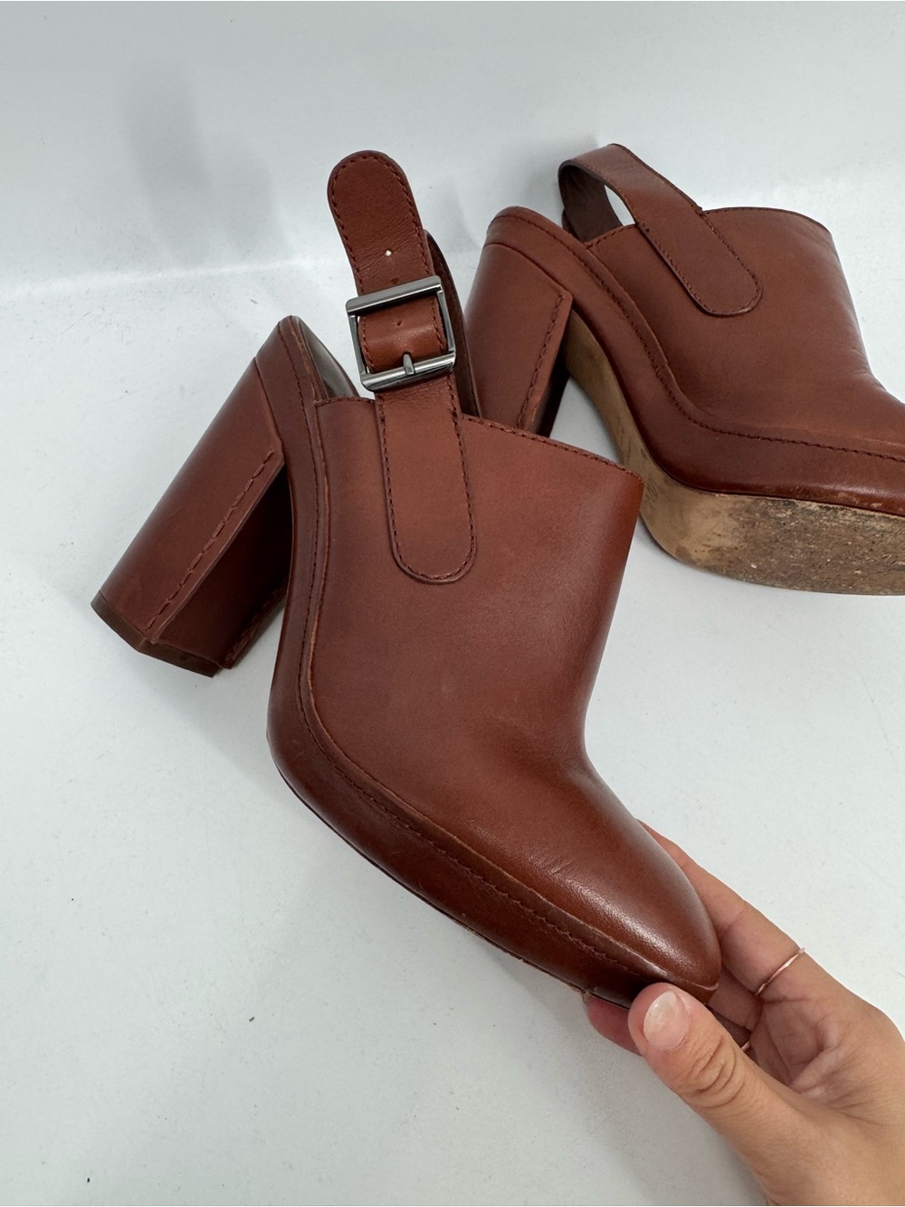 Vince Brown Leather Slingback Block Heel Mules - Size 9.5M - Picture 11 of 12